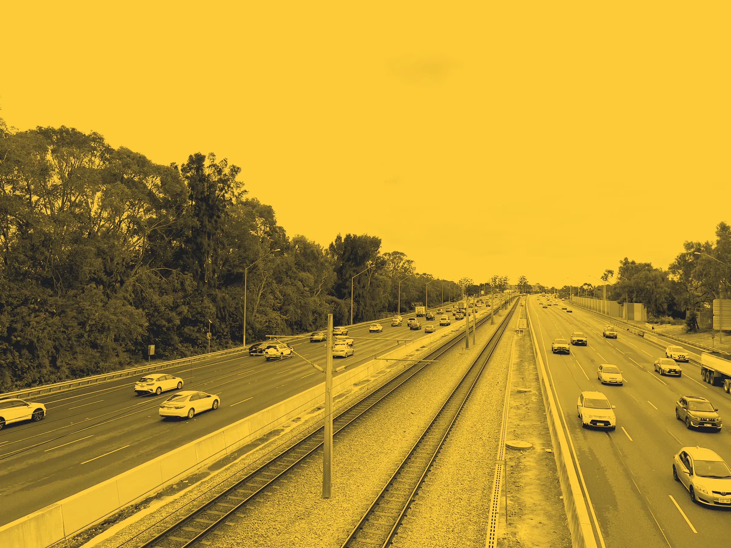 The Mitchell Freeway and rail line running into Perth